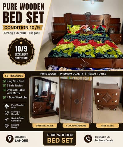 Pure Wooden King Size Bed Set with Dressing & Wardrobe | Condition 10