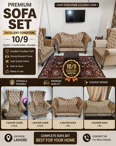 Luxury Velvet Sofa Set 7 Seater | Premium Design | Condition 10/9