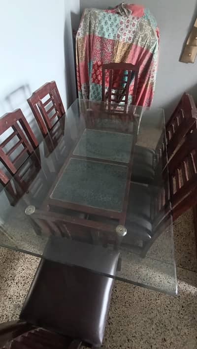 6 wooden chairs, Glass Dining table set