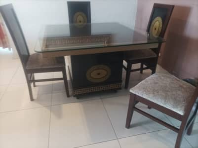 Designer Dining Table Set with Four Designer Chairs - 12mm Thick Glas