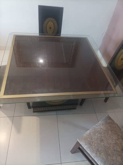 Designer Wood Dining Table Set 4 Designer Chairs with 12mm Thick Glass