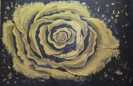 Luxury Black & Gold Rose Acrylic Painting | 24×36 Canvas