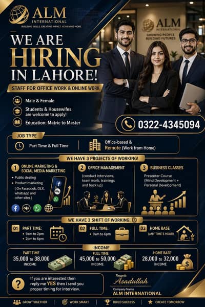  We’re Hiring in Lahore – Office & Work From Home Jobs Available!