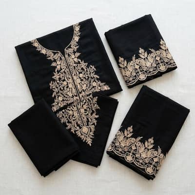 unstitched lawn black and white embroidery suit