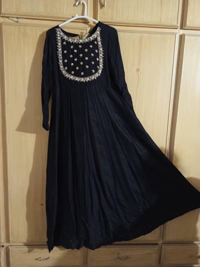 black cotton net embroidery frock
