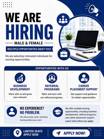 Hiring Male & Female Staff | Jobs For Male & Female | Jobs Avaiable