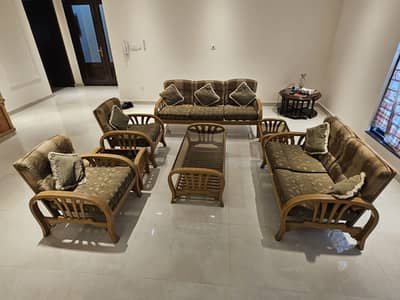 7-Seater Sheesham Wood Sofa Set with Center & Side Tables