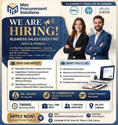 Hiring Now: Business Sales Executive – Lahore