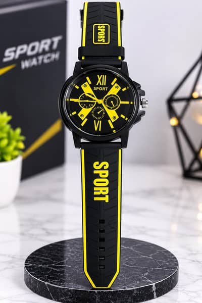 black & yellow sports watch for men | silicon strap | with gift box