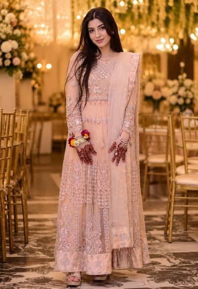 maxi sticthed 3 peice peach colour designer maxi