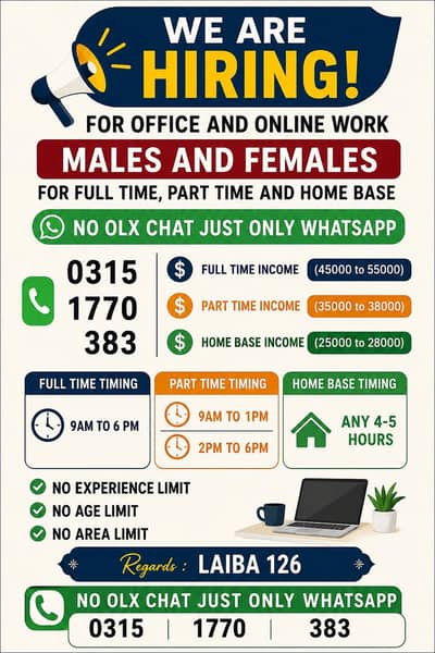 we are hiring staff male and female for online and office work