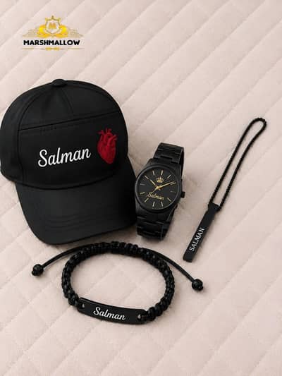 Customized Gift Set – Cap, Watch, Bracelet & Keychain with Name