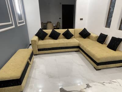 Premium L Shape 6 seater sofa set with puffy
