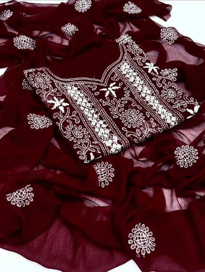 Handmade Embroidered Chiffon 3 Piece Suit – Premium Hand Work