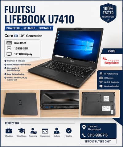 Fujitsu Lifebook U7410 – Core i5 10th Gen | 8GB RAM | 128GB SSD