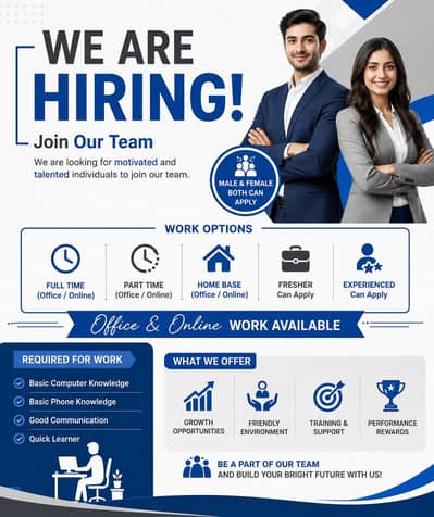 We are hiring staff male and female for office and online  work