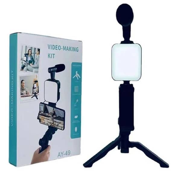 AY-49 Mobile Phone Vlog Kit: Selfie Stick, Fill Light, Microphone, Phone Clip, and Tripod
