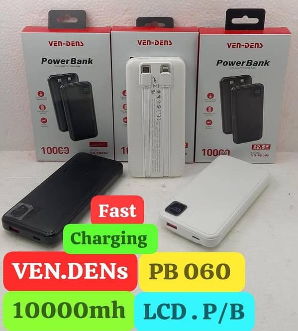 Power Bank 10000mAh with Built-in USB-C and iPhone Cables