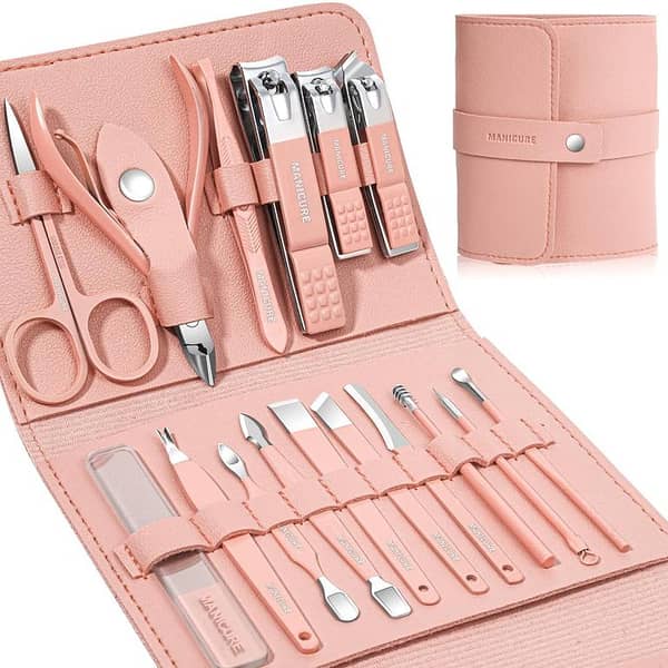 16-in-1 Stainless Steel Nail Cutter Set with Folding Bag for Manicure and Beauty Tools