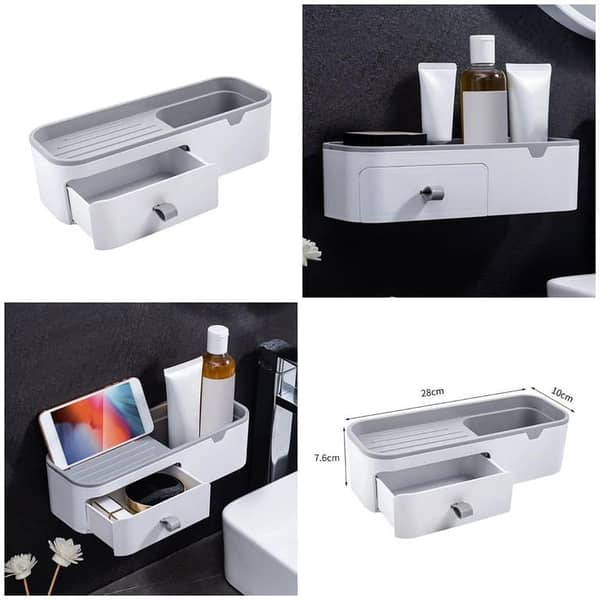 Smart Wall-Mount Storage Shelf with Hidden Drawer — Multi-Purpose Bathroom & Organizer Rack