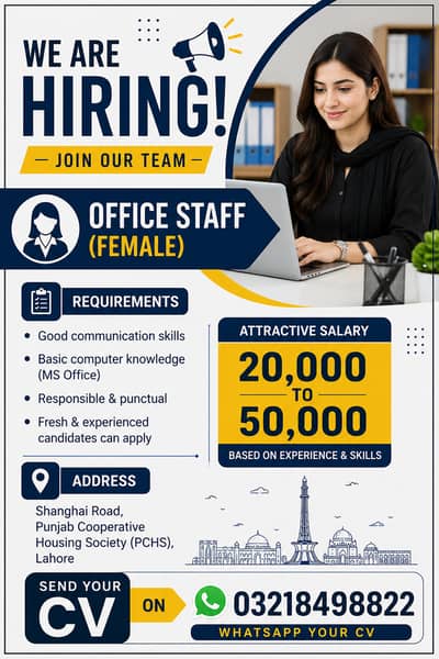 NEED A FEMALE STAFF FOR OFFICE WORK ONLY