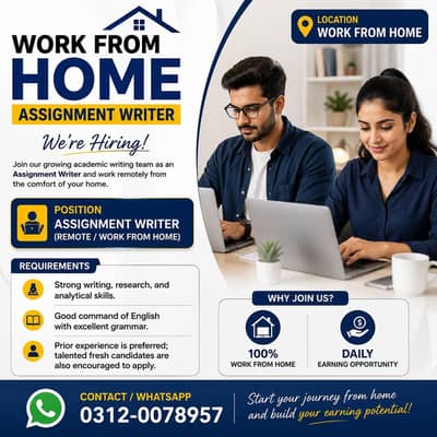 Assigment Writer | Part Time Jobs | Male & Female Staff | Online Jobs