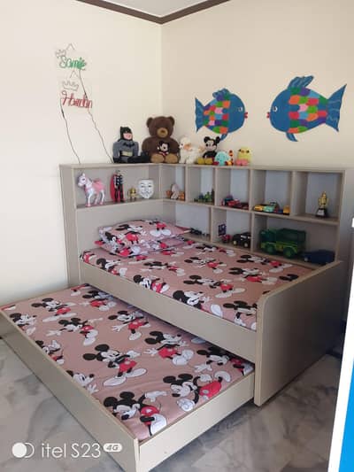 kids two in one bed with storage table and mattress