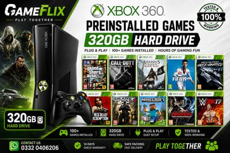 Xbox 360 Slim with 320GB HDD Preinstalled Games Fresh Imported