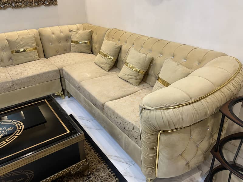 L shape beige sofa 0