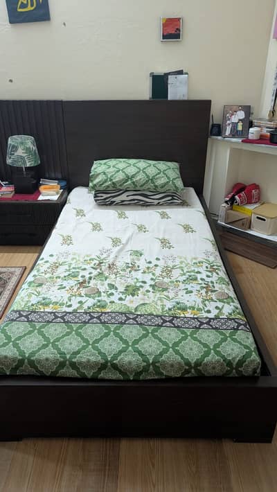 Single wooden bed with side table in great condition