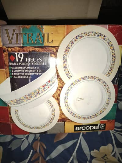 arcopal 19pc made in France marble set & crystal 4 set ha total
