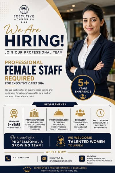 FEMALE STAFF  REQUIRED  FOR EXECUTIVE CAFETERIA