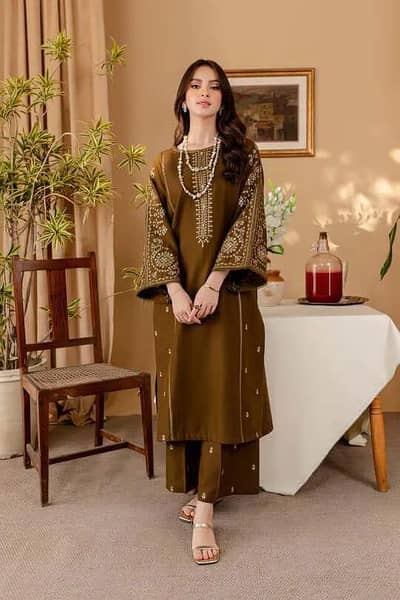 Brand New Brown Embroidered 2-Piece Lawn Suit Unstitched