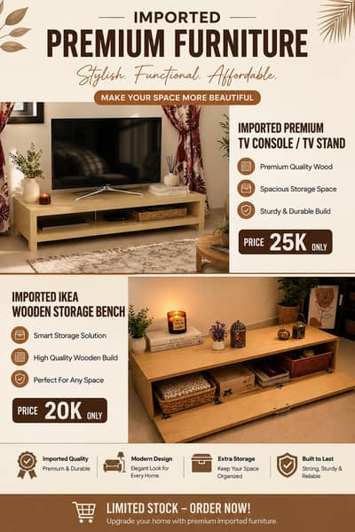 Imported Premium Furniture – TV Console & Wooden Storage Bench