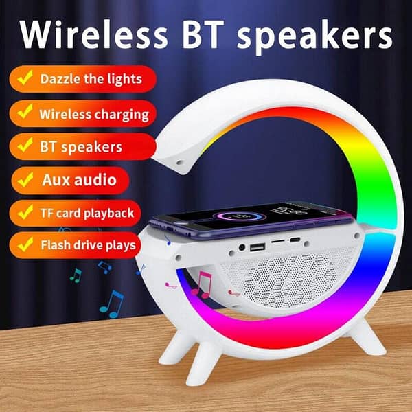 Bluethoot Speaker Lamp with Fm Radio , Wireless Charging Speaker R GB LAMP