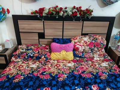 wooden patex furniture complete king size  bed, divider , 3 door almir