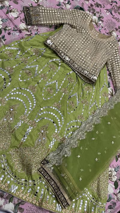 Designer Green Lehenga with Embroidery & Mirror Work