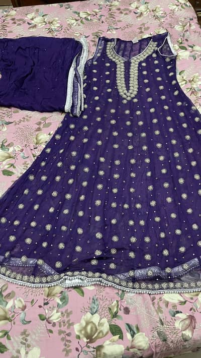 Purple Embroidered Anarkali 3 Piece Suit – Like New