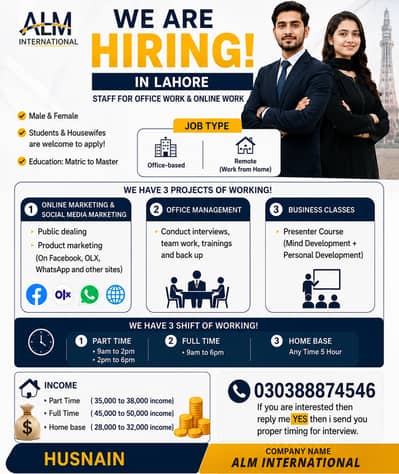 ONLINE WORK AVAILIABLE- MALE/FEMALE [LAHORE]