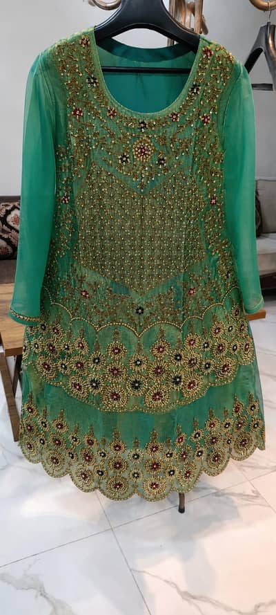  Beautiful Dark Green Heavy Embroidered Fancy Dress 