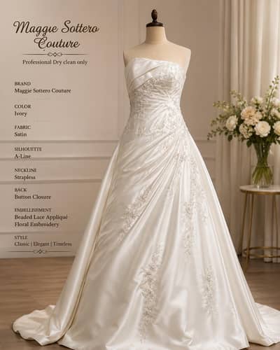 Maggie Sottero Couture strapless ivory wedding dress made of satin