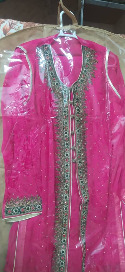 Pink chiffon 4 piece stiched suit