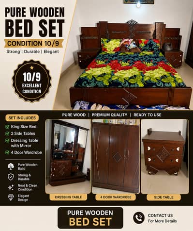 Pure Wooden King Size Bed Set with Dressing & Wardrobe | Condition 10