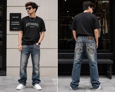 Hip Hop Boot Cut Denim Jeans For Men's | Export Brand Star Age USA