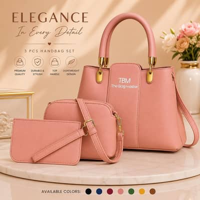 3 Pcs Premium Ladies Handbag Set | Stylish Rexine Handbags