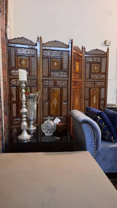 Luxury Hand-Carved Wooden Room Divider / Folding Screen (4 Panels)