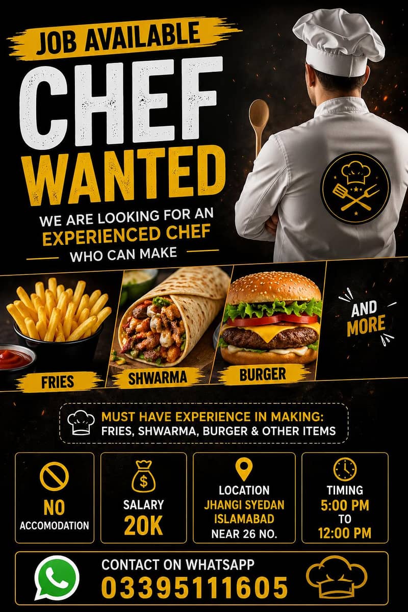We need Fries ,, Shwarma and Burger Maker 0
