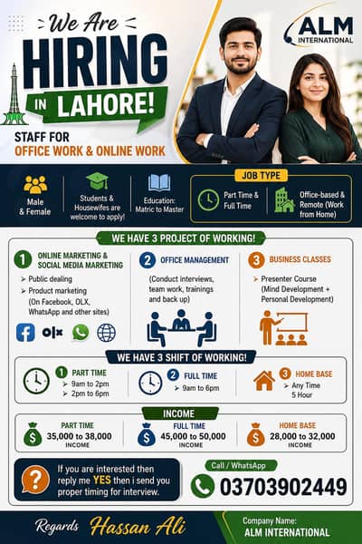 we are hiring male & female staff