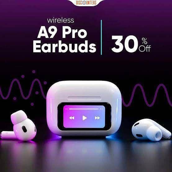 A9 Pro Display Airpods Bluetooth 5.4 Wireless Earbuds with Smart Touch Screen | LED Display Charging Case | ANC ENC | HiFi Stereo Bass | HD Mic | Touch Control | Android & iOS Compatible