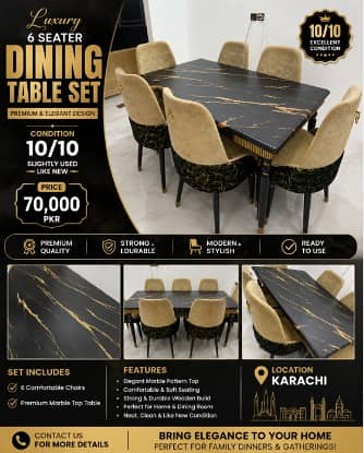 Luxury 6 Seater Marble Top Dining Table Set | Premium Imported Design